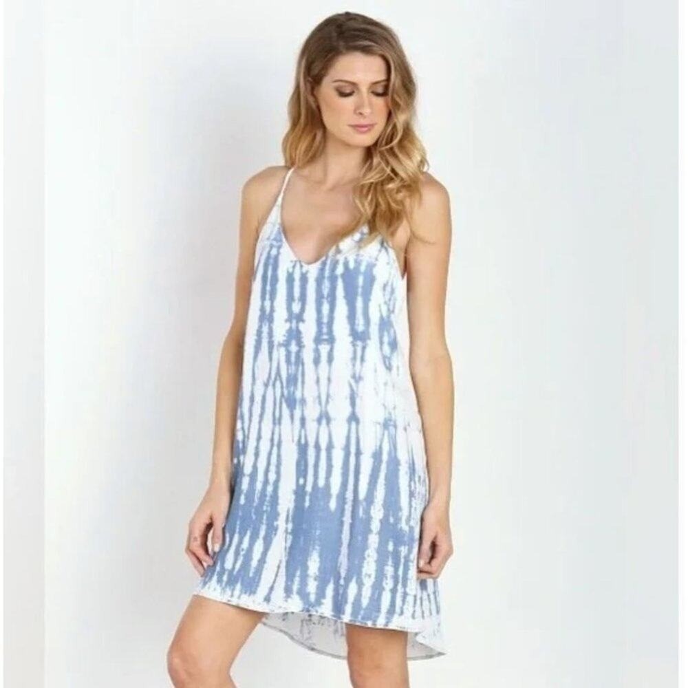 Young Fabulous & Broke Blue White Tie‎ Dye Racerback Mini Dress Boho Summer